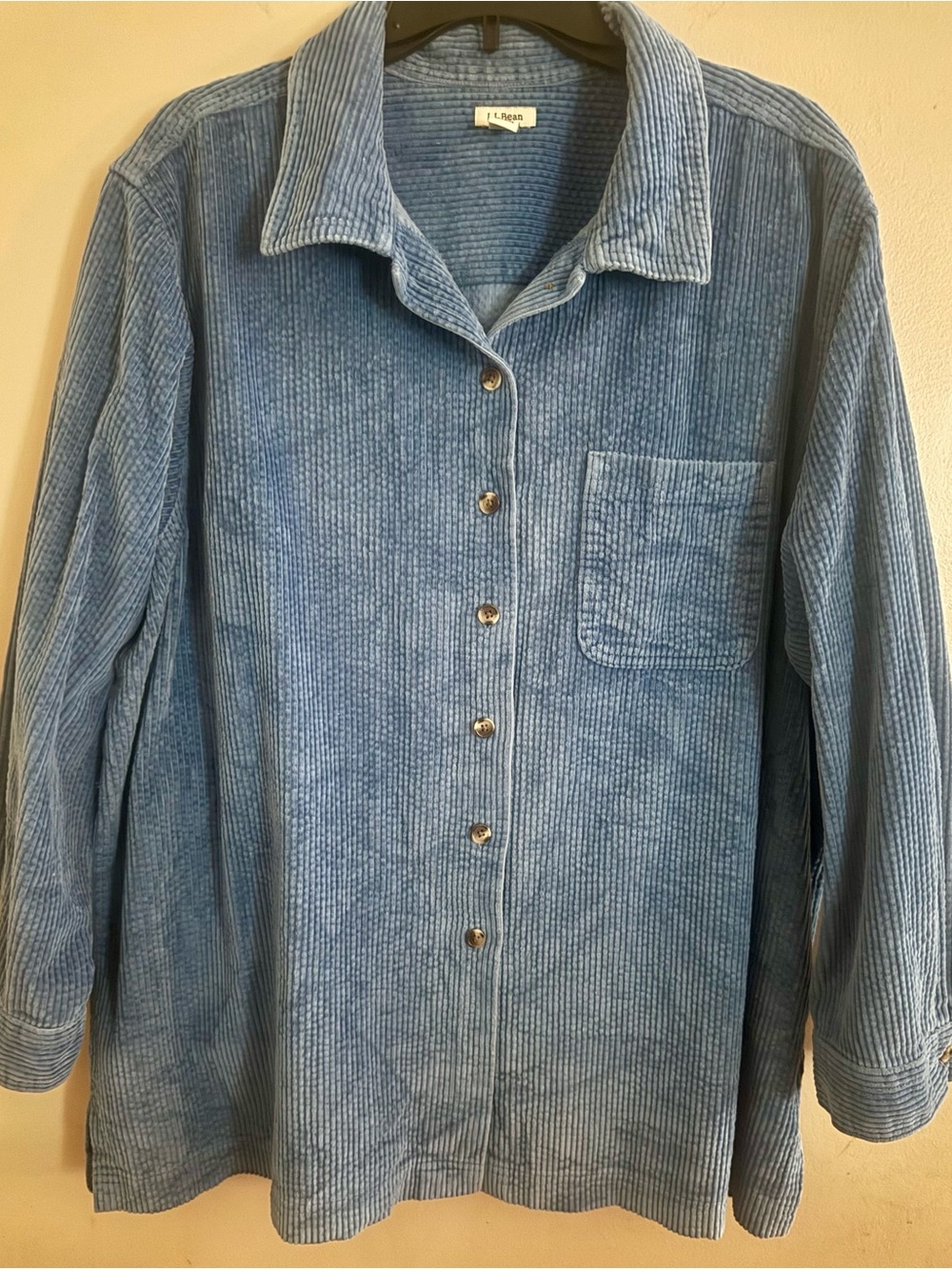 L.L. Bean Light Blue Corduroy Button-Front Shirt Jacket